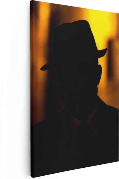 Artaza Canvas Schilderij Gangster Silhouet - 20x30 cm - Klein - Muurdecoratie Mannen - Wanddecoratie Maffia - Schilderijen Op Canvas