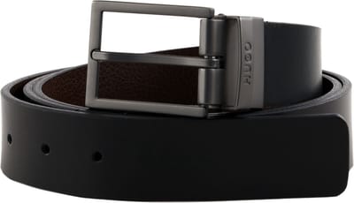 HUGO Leren Riem Guan Or35 Leather Belt W115 Black Zwart Donkerbruin
