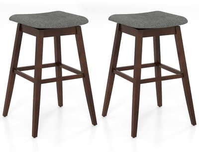 COSTWAY Barkruk, 2-delige set, barkruk 360 graden draaibaar, zithoogte 76 cm, houten kruk met voetensteun, bistrokruk gevoerd, keukenkruk, modern