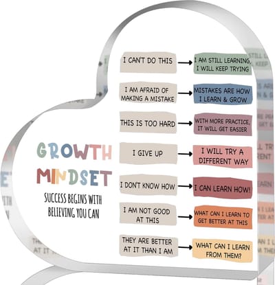 Growth Mindset Decor Acryl Hart – Inspirerende Mental Health Decoratie voor Therapiepraktijk, Klaslokaal & Educatieve Ruimtes