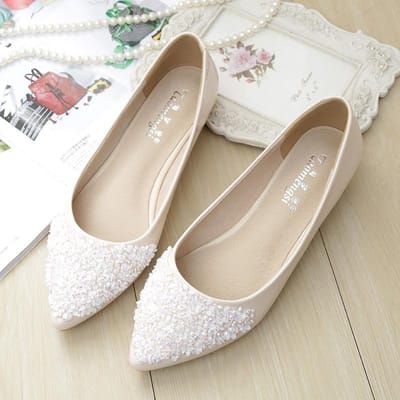 Koreaanse versie van damesschoenen ziet er dun uit Mode nieuwe puntige neus ondiepe mond enkele schoenen met pailletten strass platte schoenen vrouwen plus size 35