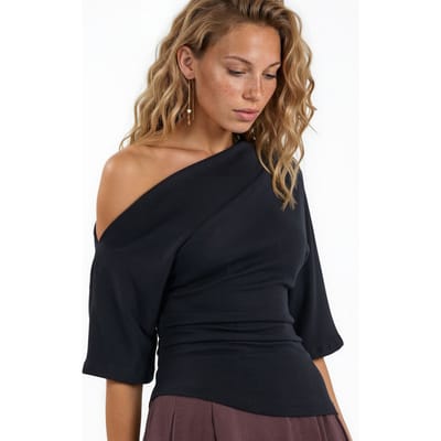 Vrouwen bootneck gebreide blouse met korte mouwen