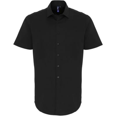 Premier Heren Rekken Pasvorm Poplin Korte Mouwen Shirt (Zwart)