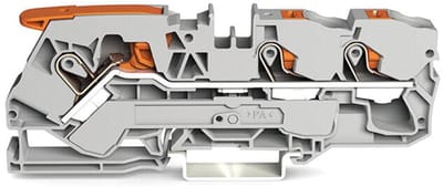 Wago 3-draads doorgangsklemmenblok met hendel en drukknop 10 mm², grijs