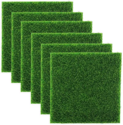 miniatuur grasmat, levensechte fee, vierkant, grasmat, gras, gazon, miniatuurornament, tuin, poppenhuisdecoratie (15 x 15 cm), 6 stuks