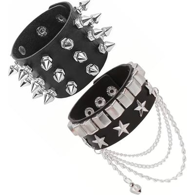 Bracelet à chaîne à rivets étoile à cinq branches en cuir PU pour hommes et femmes, Bracelet style Gothique Punk, Bracelet Rock Y2K gray