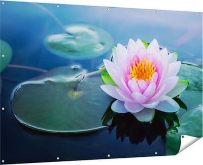 Gards Tuinposter Roze Lotusbloem met Waterlelies - 180x120 cm - Tuindoek - Tuindecoratie - Wanddecoratie buiten - Tuinschilderij