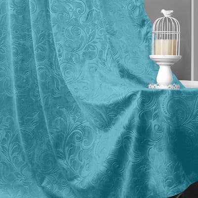 Qelus Fluweel Gordijnen - Verduisterende Gordijnen - Kant en Klaar Gordijn - Luxe 2-delige Gekreukt Fluweel Gordijn - Bloemendamastpatroon, Thermisch Isolerend & Lichtwerend Voor Woonkamer Of Slaapkamer - B 132 x H 213cm (Waterblauw)