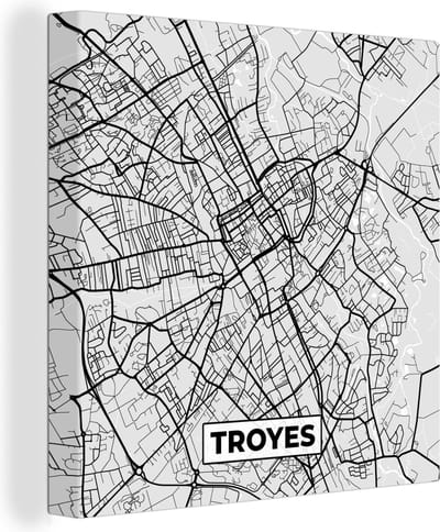 Canvas Schilderij Kaart - Stadskaart - Troyes - Plattegrond - Frankrijk - 20x20 cm - Wanddecoratie