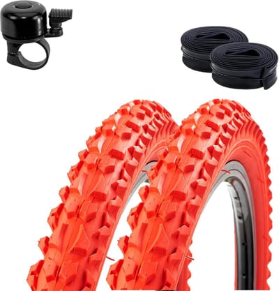 2x Fietsbanden Set 26 Inch Rood 26x2.125 met Binnenbanden en Fietsbel