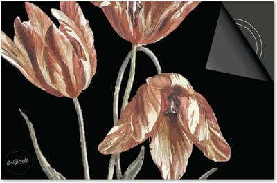 Inductie beschermer 60x60 - afdekplaat inductie mat - Dietrix Kookplaat beschermer - Exclusief - Botanical - Wilde Tulp op zwart