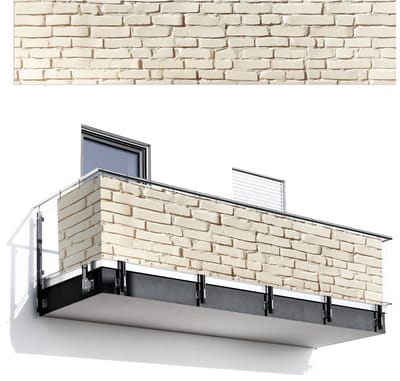 Balkonscherm 500x110 cm - Balkonposter Bakstenen - Muur - Licht - Wit - Balkon scherm decoratie - Balkonschermen - Balkondoek zonnescherm