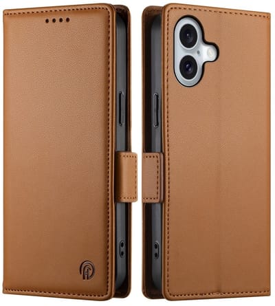 Lunso Geschikt voor iPhone 17 hoesje - PU leren Bookcase met ruimte voor pasjes - Bruin