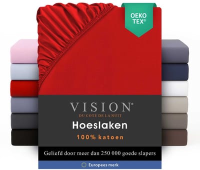VISION Hoeslaken - 100% katoen - 200 x 200 cm met ruime hoek van 30cm - Geschikt voor boxspring matras - Rood - Oekotex gecertificeerd