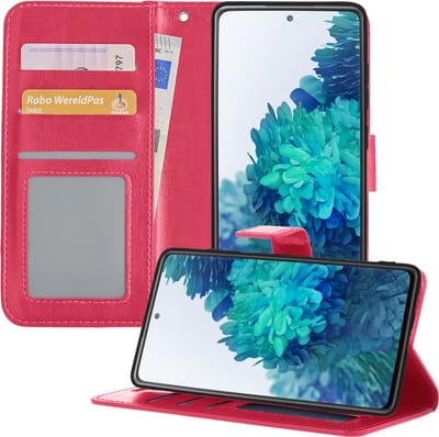 Hoesje - Geschikt voor Samsung Galaxy S20 FE - Luxe Bookcase - Walletcase Hoes - Portemonnee - Cover - Telefoonhoes - Donkerroze