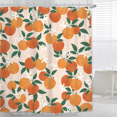 Oranje Douchegordijnen, Allover Fruit Douchegordijn Rond Citruspatroon Waterdichte Stof Badkamer Badgordijnsets met Haak W120xH180cm