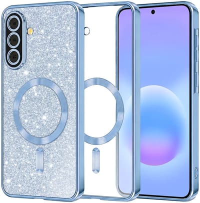 Hoesje geschikt voor Samsung Galaxy A57 - Techsuit Luxury Glitter Back Cover - Geschikt voor MagSafe - Lichtblauw