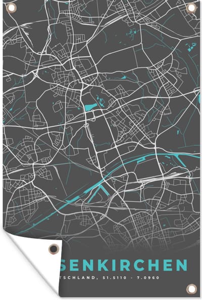 Muurdecoratie Duitsland – Blauw – Gelsenkirchen – Stadskaart – Kaart – Plattegrond - 120x180 cm - Tuinposter - Tuindoek