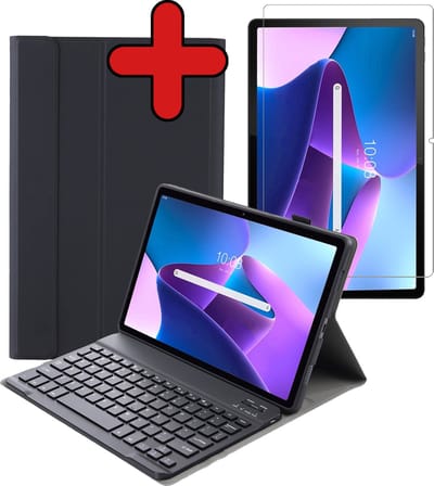 Hoes - Geschikt voor Lenovo Tab M10 Plus (3e / 3rd Generatie) - Met Screenprotector - Toetsenbord Case - Keyboard Book Cover - Hoesje - Zwart
