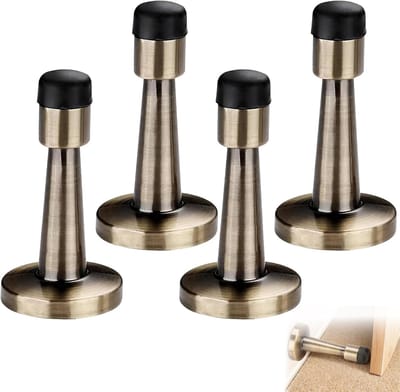 REWYTAZ-4-delige deurstopperset - Deurstoppers van antiek messing en zinklegering - Wanddeurstoppers met rubberen uiteinden - Beschermt muren en plinten in woningen, hotels en kantoren - 7,5 x 3,8 cm