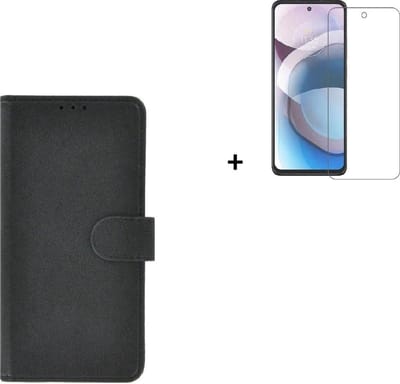 Hoesje Geschikt voor Motorola Moto G50 - Screenprotector Motorola Moto G50 - Bookcase Wallet Zwart Cover + Tempered Glass