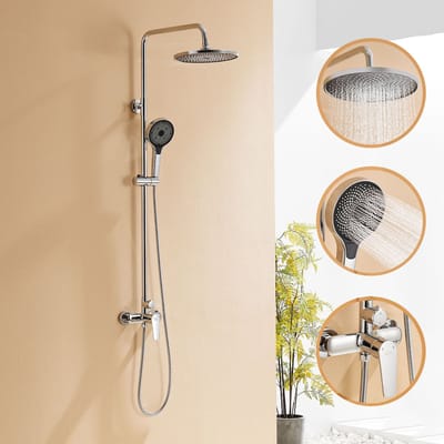 Auralum Max Regendouche - Doucheset - Regendoucheset - Hoogte Verstelbaar 103-139 cm - 3 standen Handdouche - Wandmontage - Waterbesparend - Chroom