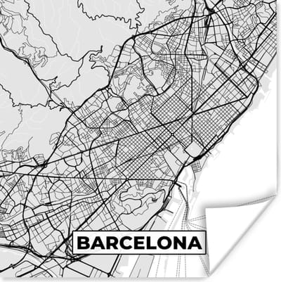 Poster Barcelona - Stadskaart - Plattegrond - Zwart Wit - Kaart - 100x100 cm XXL