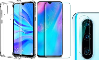 Hoesje geschikt voor Huawei P30 Lite Transparant Shock Case - 1x Screenprotector Glas + 1x Camera Screen Protector