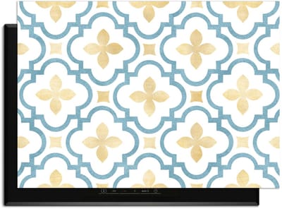 KitchenArt - Azure Blossom Tile - Inductie Beschermer - 83x51.5 cm - Kookplaat Beschermer - Luxe Afdekplaat Inductieplaat - Anti-slip & Oprolbaar - Beschermmat Inductiekookplaat