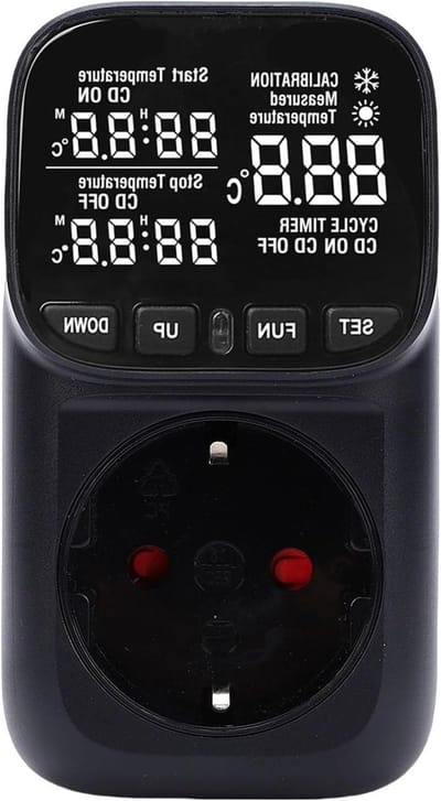 Thermostaat Uitgang Plug - Temperatuurregelaar Stekker - Kas Klimaat Beheersen - Zelflichtend VA-Display - 16A - Zwart