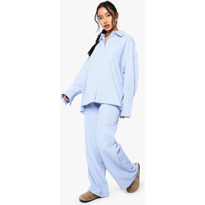boohoo Dames Gestreepte oversized overhemd en broek set | Blue | Maat: 6