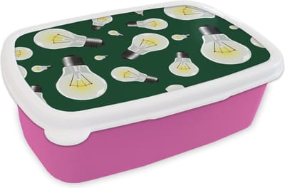 Broodtrommel Roze - Lunchbox - Brooddoos - Lampen - Patronen - Licht - 18x12x6 cm - Kinderen - Meisje