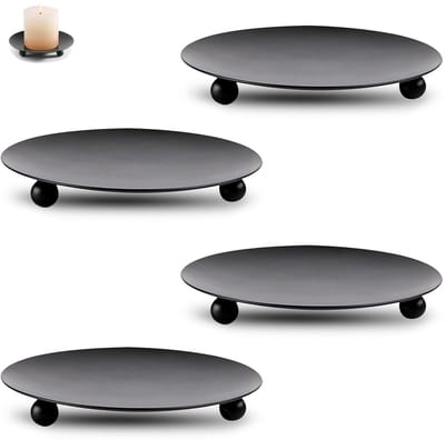 Dailygoods- Kaarsenonderzetters 4 stuks - Ronde Kaarsenhouder - Stompkaarsenhouder - Zwart Ijzer - Mat - Roestbestendig - Kaarsenhouders