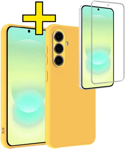 Hoesje - Met Screenprotector - Geschikt voor Samsung Galaxy A37 - Sterk & Shockproof - Back Cover - Siliconen Case - Telefoon Hoes - Telefoonhoesjes - Geel