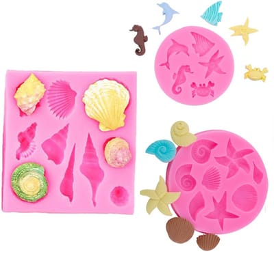 Dailygoods - 3 stuks 3D siliconen bakvorm zeeschelp en conch zee dierenvorm siliconen vormen fondant cake versieren chocolade vorm DIY handgemaakt gereedschap voor jelly sugar snoep