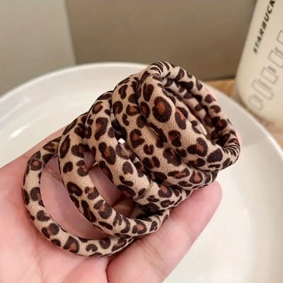 DW4Trading Haarelastiekjes luipaard print 5 Stuks Scrunchie 5 cm - Haaraccessoire Voor Meisjes
