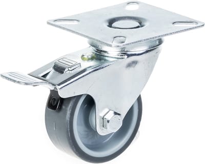 50 mm zwenkwiel met grijze rubberen band, 2 inch, met rem, draagvermogen 80 kg, set van 2