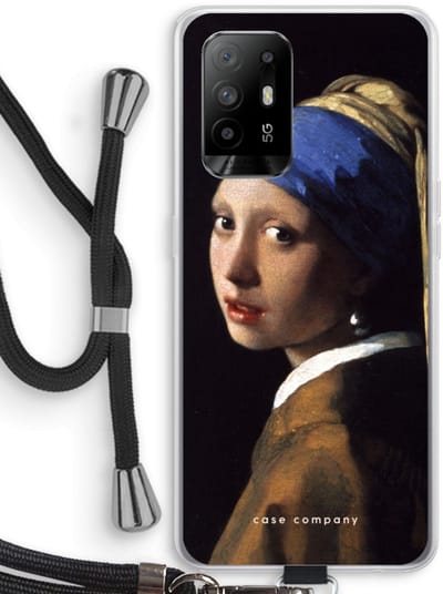 Case Company® - Hoesje met koord geschikt voor Oppo A94 5G hoesje met Koord - The Pearl Earring - Telefoonhoesje met Zwart Koord - Bescherming aan alle Kanten en Over de Schermrand