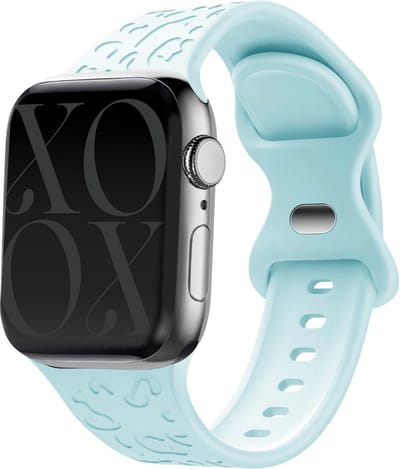 xoxo Wildhearts siliconen bandje - Geschikt voor Apple Watch - Series 1/2/3/4/5/6/7/8/9/10/SE/Ultra (2) - Maat: 44 mm / 45 mm / 46 mm / 49 mm - Hoogwaardig silicone materiaal - Horlogeband - Leopard patroon - dierenprint - lichtgroen - groen