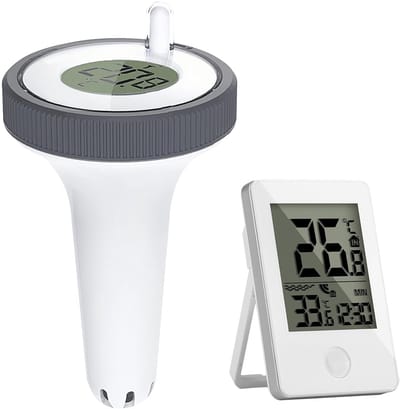 Digitale draadloze zwembadthermometer: drijvende thermometer met binnenruimtemeter; geschikt voor zwembaden, aquaria, badkuipen, vijvers en gebruik buitenshuis (bereik van 60 meter)