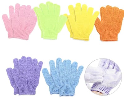 Dailygoods - 6 paar exfoliërende handschoenen set, douchehandschoenen, exfoliatorwanten, exfoliërende handschoen voor bad, douche, spa, bodyscrub, massage, dode huidverwijderaar (roze, blauw, groen, geel, paars,