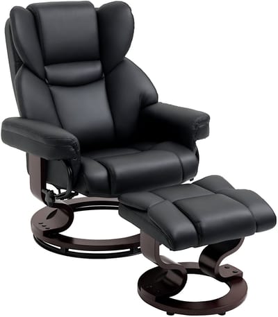 HOMCOM-Relaxsessel mit Hocker-Stahl, Holz, Kunstleder, Schaumstoff-80L x 79B x 100H cm-Schwarz