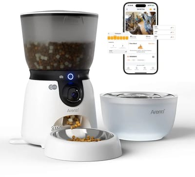 Arenti Petfeeder2 Automatische Voerbak 4L Met Beweegbare Camera - 3L Fontein - Kat & Hond – Slimme Voerdispenser met Camera – 3MP (2K) Met Night Vision – Two-Way Audio – Voerautomaat met App – Dual band Wifi – Voor Katten & Honden – Gratis App