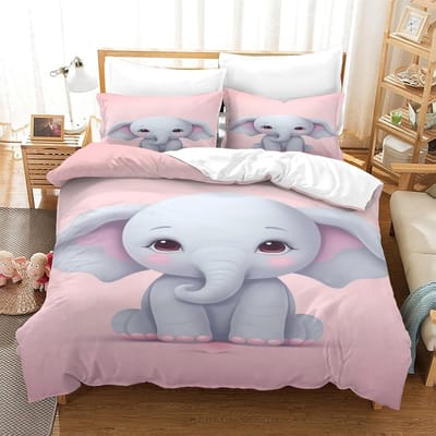 Schattig Klein Olifant 3D Geprint Dekbedovertrek Set, Microfiber Beddengoed Set Overtrek Kussensloop voor Rits Sluiting Volwassenen Kinderen Tweepersoons 135x200cm