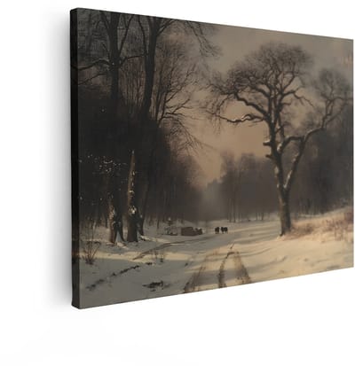 Artaza Canvas Schilderij Paarden - 40x30 cm - Wanddecoratie Besneeuwd Bos - Muurdecoratie Landschap - Decoratie Natuur - Kamer Accessoires