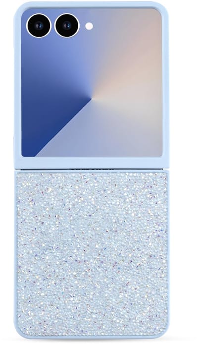 Casemania Hoesje Geschikt voor Samsung Galaxy Z Flip 7 - Licht Blauw - Diamant Glitter Back Cover