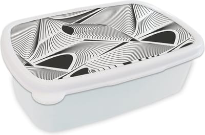 Broodtrommel Wit - Lunchbox - Brooddoos - Patroon - Abstract - Zwart Wit - 18x12x6 cm - Volwassenen