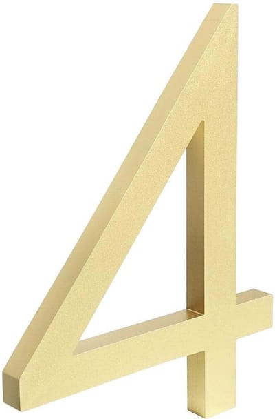 Gouden huisnummer 4 - 10 cm hoog - Aluminium - Goud Modern Huisnummer - Goud Huisnummer - Huisnummer Gold - Gratis verzending - 100mm hoog