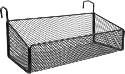 Hangende opbergmand van zwart draad met haken, ideaal voor badkamer, slaapkamer, keuken en zwembad, multifunctioneel en stijlvol