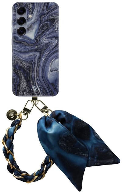AVY Hoesje Met Telefoonkoord | Geschikt voor Samsung Galaxy S25 | Compatibel met MagSafe | Hard Shell Back Cover | Stijlvol Bijpassend Koord 32CM | Obscura Blue | Blauw